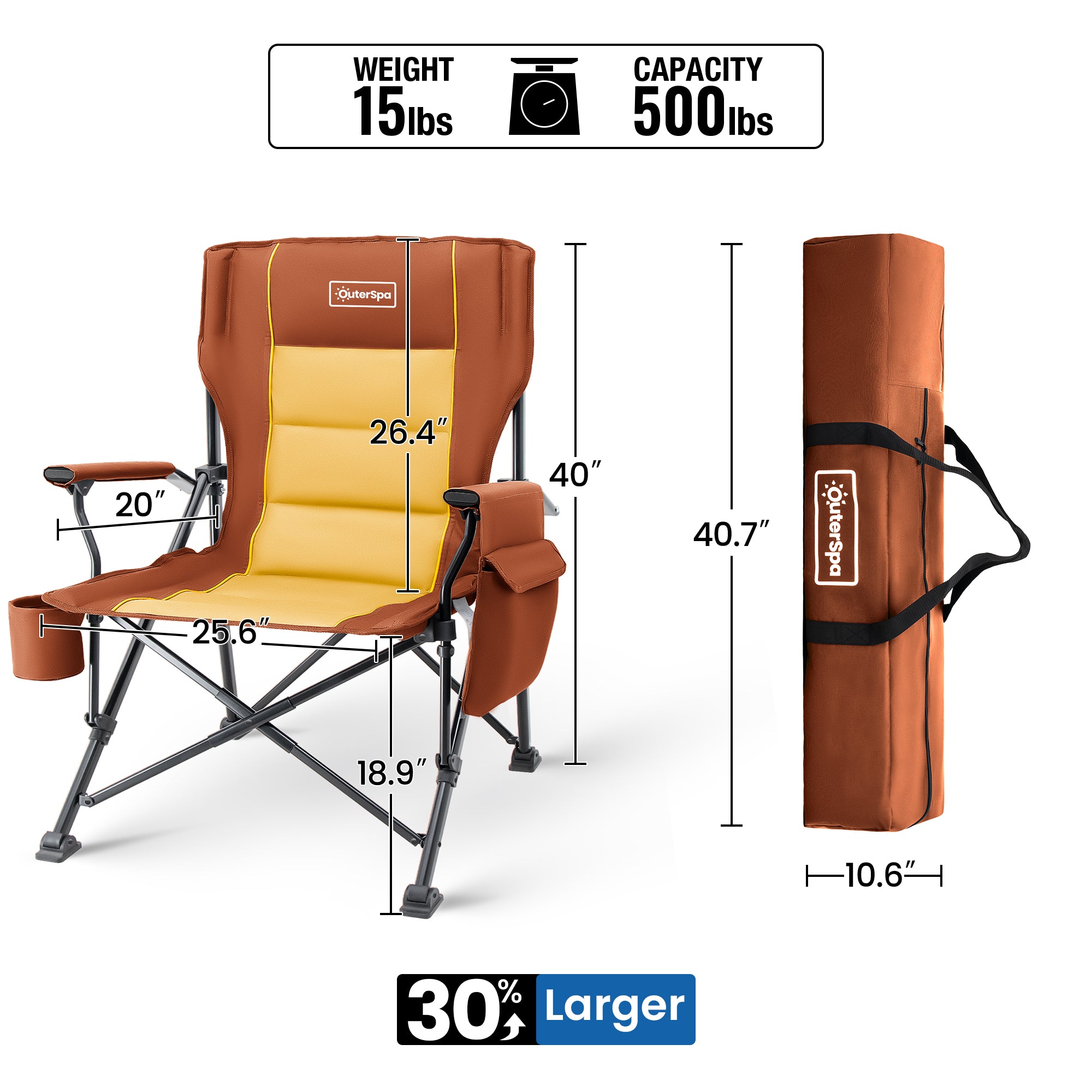 OuterSpa Oversized Foldable Chairs, Support up to 500LBS