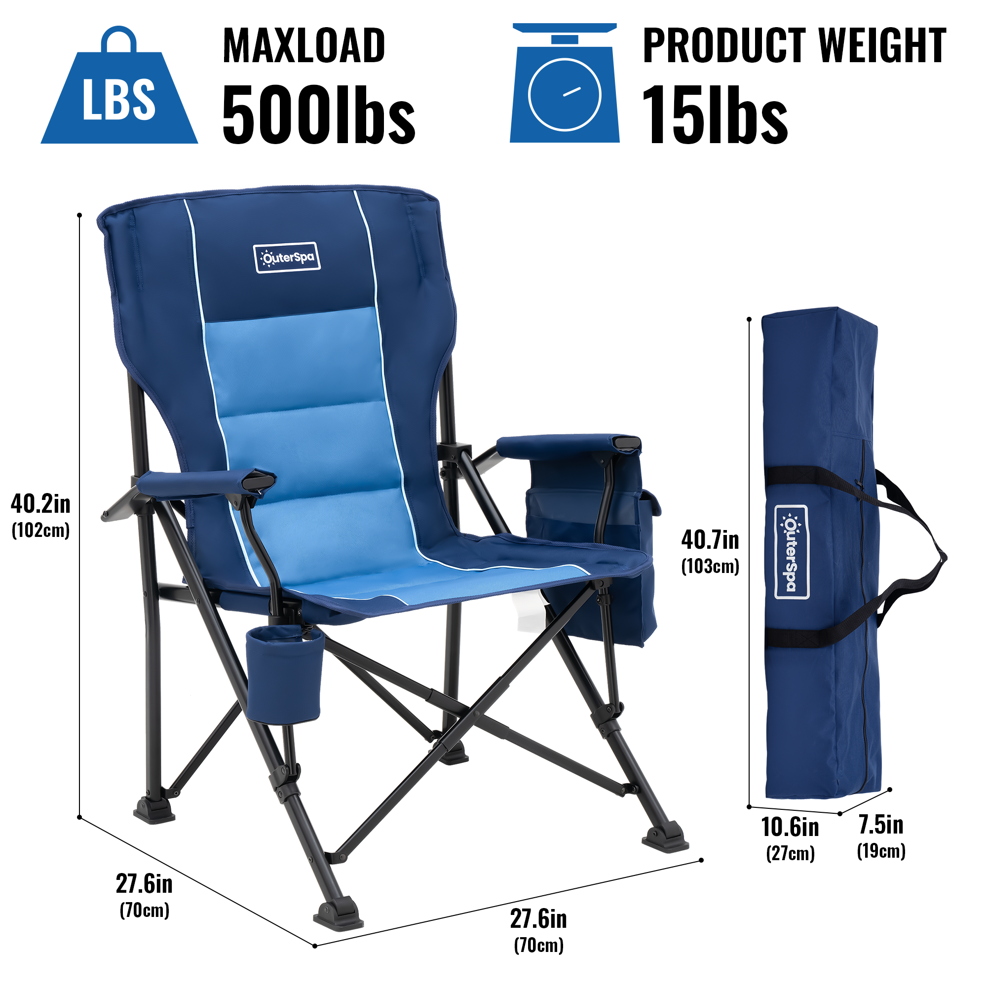 OuterSpa Oversized Foldable Chairs, Support up to 500LBS