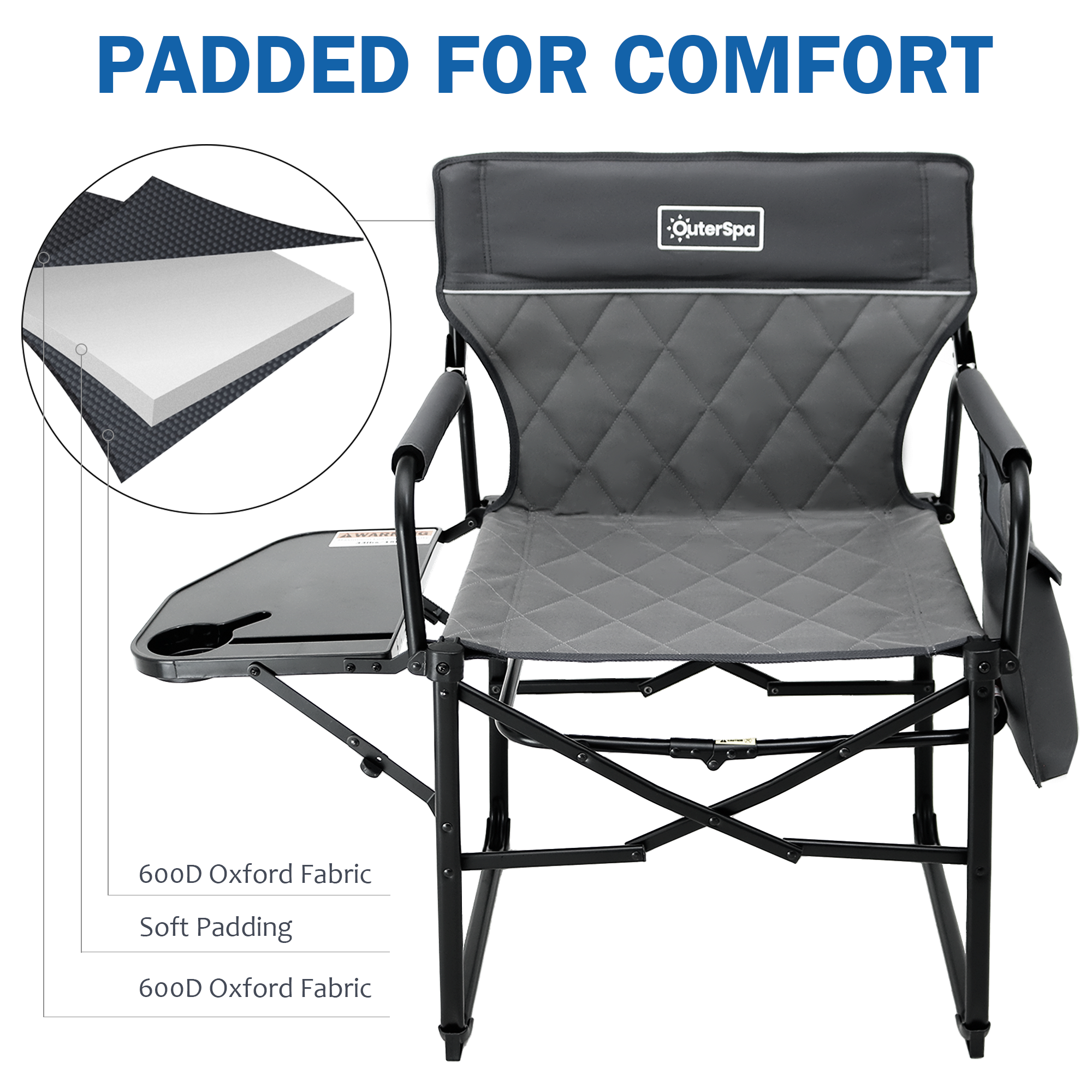 OuterSpa Camping Directors Chair, Support 350 lbs