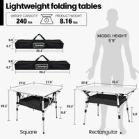 OuterSpa Portable Camping Table, Rectangular 36"*23"